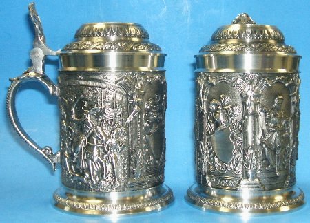 German Pewter Beer Stein with Knights German Pewter Beer Stein with Knights